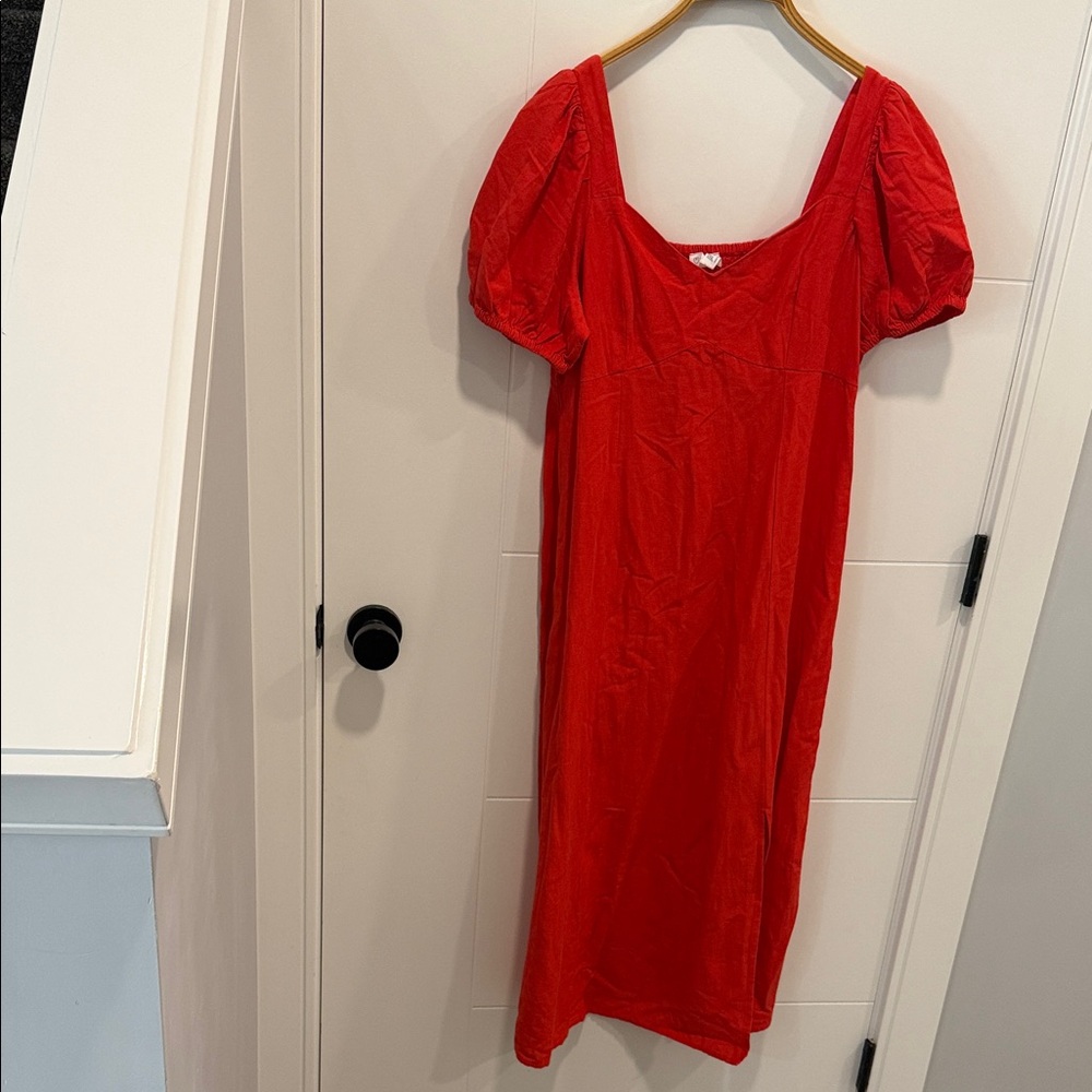 Primark Red Puff Sleeve Midi Dress size 8